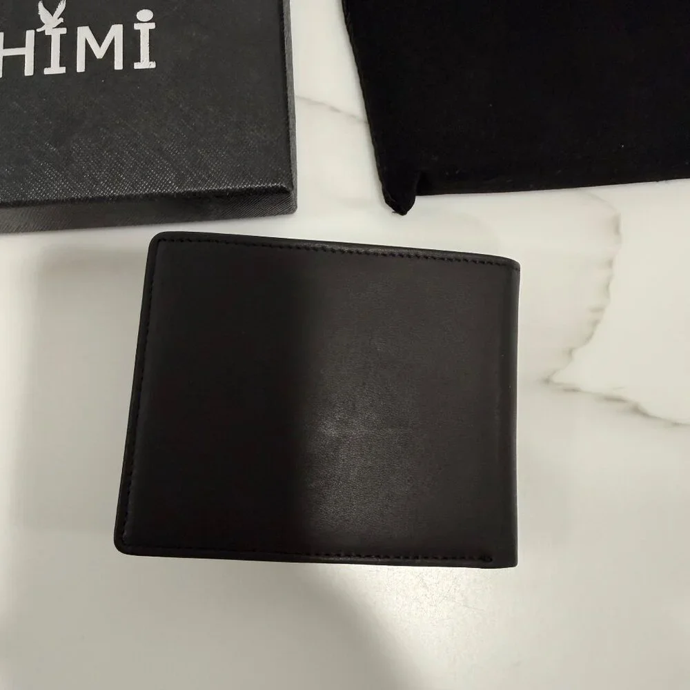 Mens Genuine Leather Wallet RFID Blocking Bifold 2‎ ID Window Black NEW